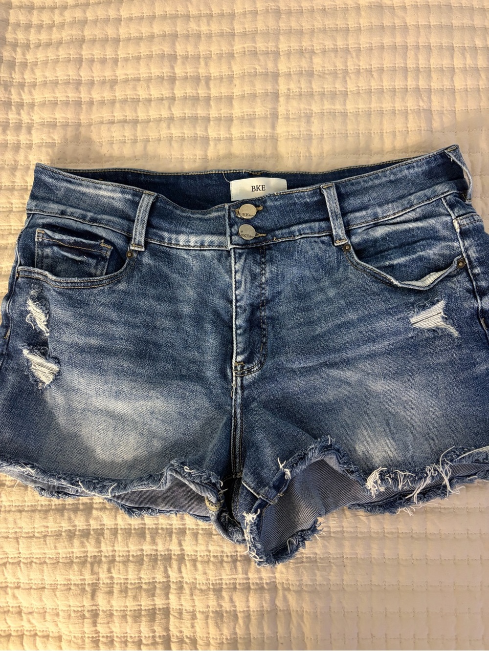 BKE Women's Distressed Blue Denim Jean Shorts